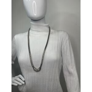 Chico's long gray silver tone signed costume jewelry beaded beads rhineston